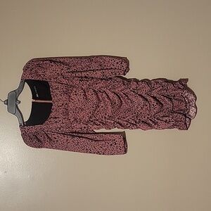Zara Womens Pink Black Leopard Print Ruched Long Sleeve Empire Cut Dress Size Sm